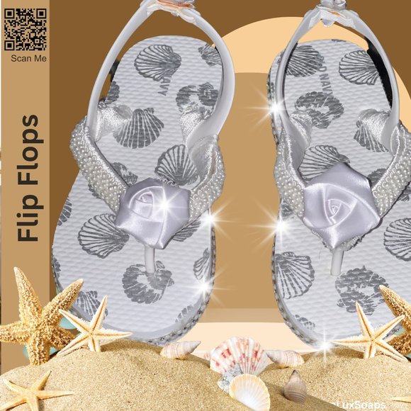 Child Flip Flops, Sliver Sea Shells, Childs Flip Flop Beach Sandal, Youth Shoes - Picture 13 of 16